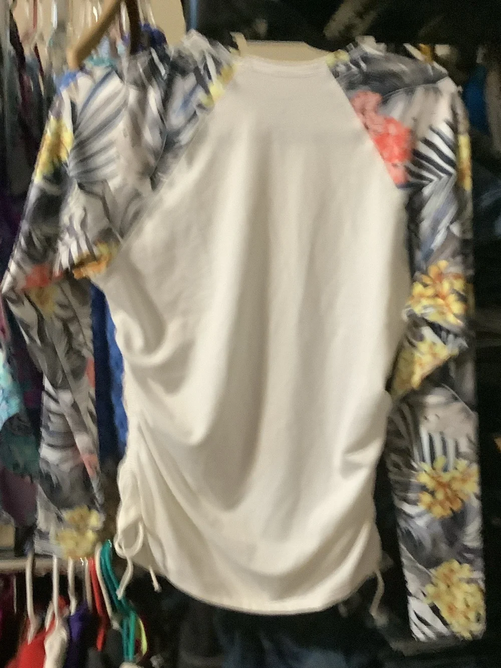 Hurley White UPF 50 coverup with Multicolor Floral Sleeves